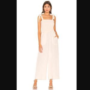 NWT Revolve x Rebecca Taylor Linen Smocked Jumpsuit in Cream | Size 8